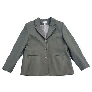 VTG LL Bean Womens 18 Wool Blend Blazer Olive Green 3-Button Made in USA 0NK16